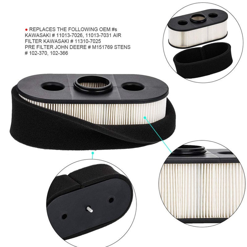 HIFROM Replacement 11013-7031 Air Filter with Pre Filter 49019-0027 Fuel Filter 49065-7010 Oil Filter Spark Plug Tune Up Kit Compatible with Kawasaki FH580V FH381V FH430V Lawn Mower - Image 2